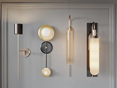 Modern Wall Lamps With Various Designs Mounted on Gray Wall for Home Decor 3d model
