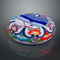 Colorful Circular Carved Sculpture With Floral Patterns And Blue Decorative Lid
