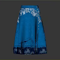 Elegant Blue Skirt With White Floral Pattern Asymmetric Hem And Button Details