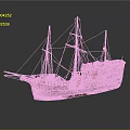 Intricate Wooden Sailboat Model with Multiple Masts and Glossy Red Brown Hull