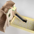 Wooden Play Equipment With Slide Stairs Yellow Mat And Green Accents