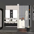Modern Bathroom Interior With Double Sinks Large Mirror Marble Walls And Washing Machine 3d model