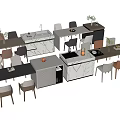 Modern Dining Table Set With Multi Colored Chairs Marble Counter And Cabinet 3d model