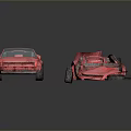 Red Car Model Display Featuring Broken Parts And Damaged Body Details