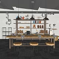 Book Art Studio Workspace With Wooden Table Stools Bookshelves Books And Pendant Lights