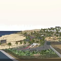 Aerial View Planning of Landscaped Urban Area with Palm Trees Curved Walkways and Pedestrians