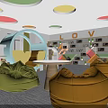 Vibrant Kids Activity Room With Colorful Pendant Lights Bean Bags Bookshelves And CREATE Lettering