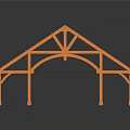 Orange Wooden Pavilion Structure With Sloped Roof Supporting Columns And Framework