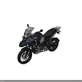 Blue BMW Adventure Touring Motorcycle With Windshield Black Seat And Luggage Rack