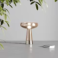 Modern Table Lamp with Stylish Metallic Base and Glass Shade Beside Green Leaves and Book