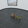 Colorful Dinosaur Toys Various Species On Dark Spotted Floor With Leaf Pattern Wallpaper