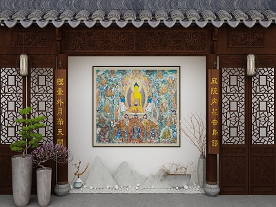 Traditional Chinese style sketch landscape combination 3d model