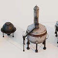Industrial Equipment with Various Shapes Sizes Ladders Pipes and Metal Structure
