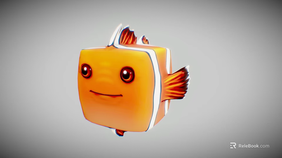Flying Animal Square Shaped Orange Fish With White Stripes Big Eyes And Smiling Expression 3d model 