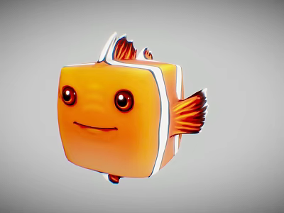 Flying Animal Square Shaped Orange Fish With White Stripes Big Eyes And Smiling Expression 3d model