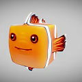 Flying Animal Square Shaped Orange Fish With White Stripes Big Eyes And Smiling Expression