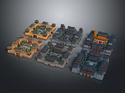 Traditional Chinese Architecture Models With Courtyard Layouts And Decorative Roof Details 3d model