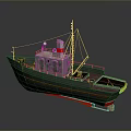 Detailed Black And Red Model Ship With Cabin Mast And Chimney On Deck