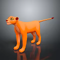 Cartoon Lion With Orange Body Yellow Eyes And Red Tail Tip Standing On Dark Background