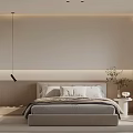Modern Minimalist Bedroom Interior Design With Upholstered Headboard Ambient Lighting Nightstand And Potted Plant