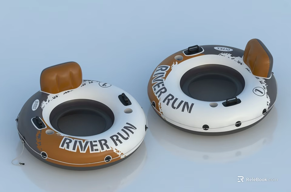 River Run Inflatable Water Sports Tubes With White Brown Design And Padded Seats 3d model 