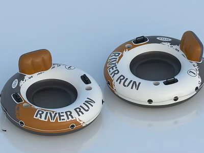 River Run Inflatable Water Sports Tubes With White Brown Design And Padded Seats 3d model