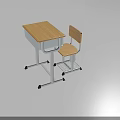 Light Wood Top Desk With White Metal Legs Black Casters And Matching Wooden Chair
