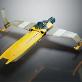 Yellow Aircraft Model Featuring Green Cockpit Gray White Striped Wings And Landing Gear