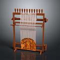 Traditional Wooden Loom With White Warp Threads And Colorful Patterned Fabric
