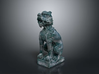 Traditional Chinese Stone Lion Statue as Mythical Guardian With Intricate Carvings and Sitting Posture 3d model