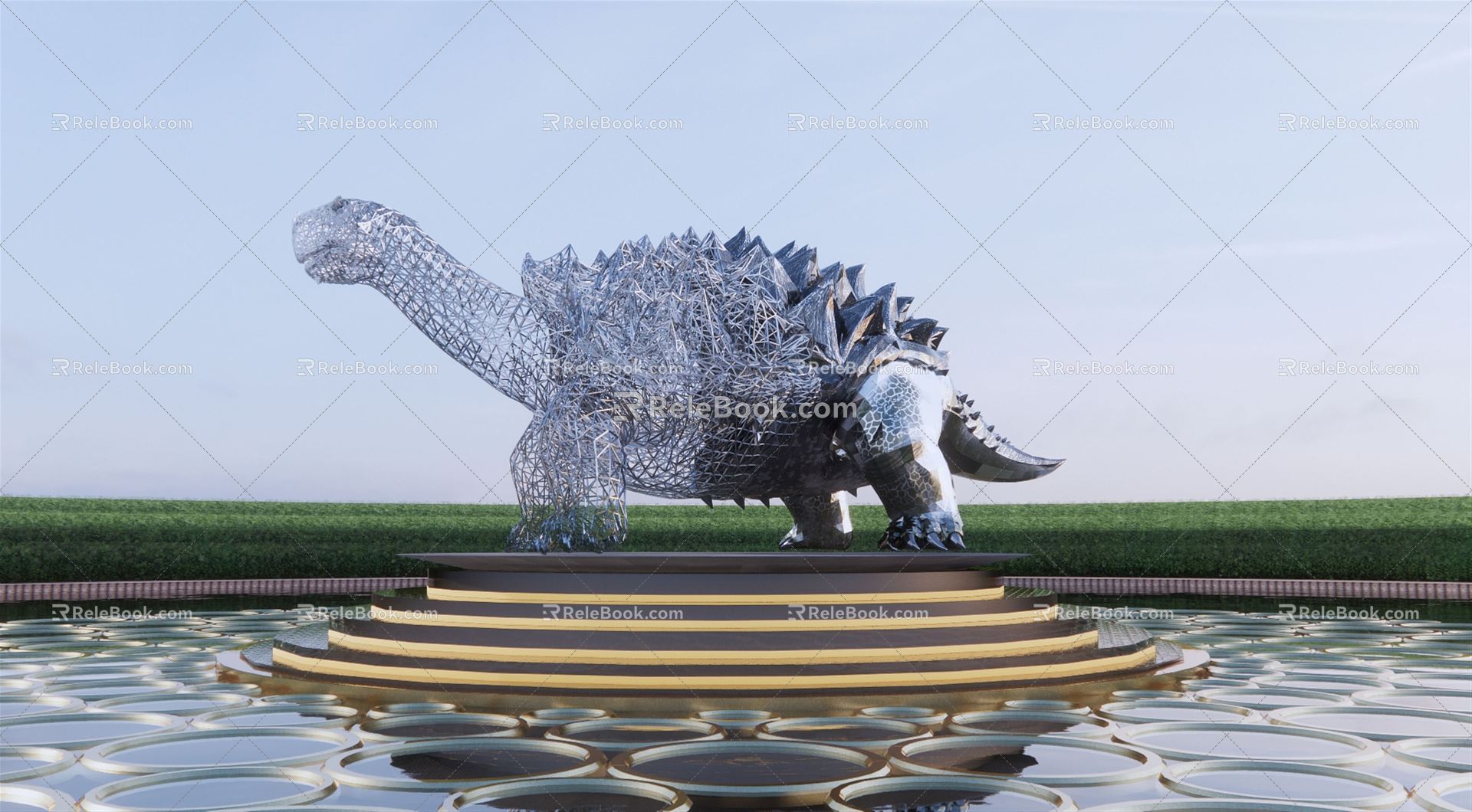 Modern Urban Sculpture Sculpture Sculptures Dinosaur Crocodile Metal Grid Sculpture 3d model