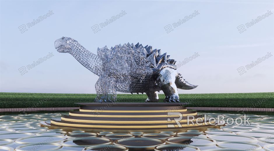 Modern Urban Sculpture Sculpture Sculptures Dinosaur Crocodile Metal Grid Sculpture model