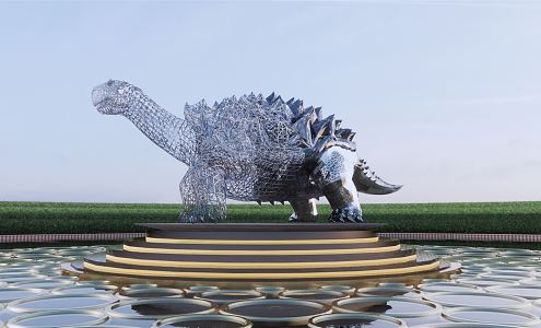 Modern Urban Sculptures Dinosaur Crocodile Metal Grid Sculpture 3d model