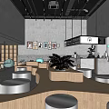 Modern Pet Friendly Café Interior With Wooden Seating Metal Stools Wall Logo And Open Space