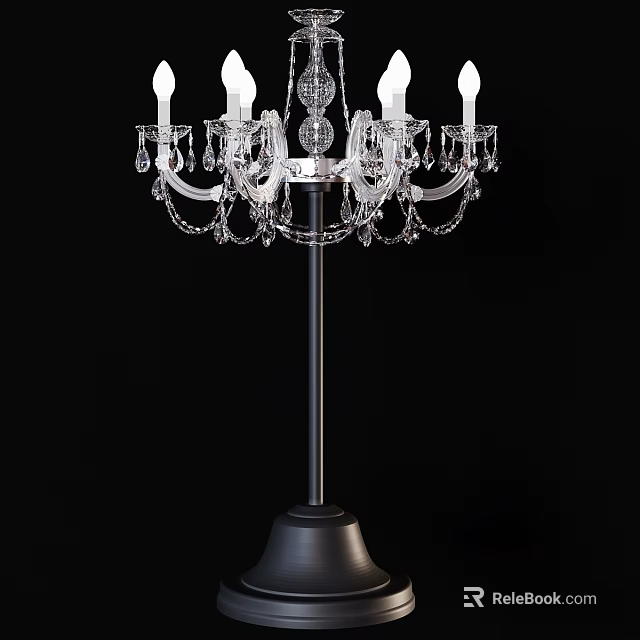 Elegant Crystal Table Lamp Featuring Black Base Multiple Candle Style Bulbs And Crystal Decorations 3d model 