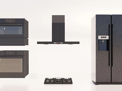 Modern Kitchen Appliances Set With Microwave Range Hood Gas Stove And Refrigerator 3d model