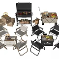 Outdoor Camping Storage Solutions With Foldable Chairs Grill And Side Tables 3d model