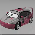 Cartoon Pink And White Race Car With Floral Patterns Number 13 Big Eyes Rear Spoiler