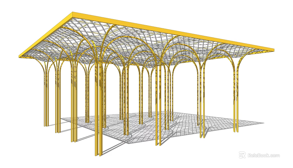Golden Arched Pergola With Latticed Roof And Decorative Columns 3d model 