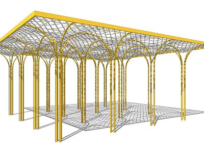 Golden Arched Pergola With Latticed Roof And Decorative Columns 3d model