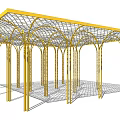 Golden Arched Pergola With Latticed Roof And Decorative Columns