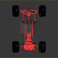 Red Off Road Vehicle Chassis With Large Black Tires And Frame Structure