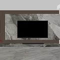 Modern TV Background Wall with Marble Texture Black TV Light Strips and Marble Floor 3d model