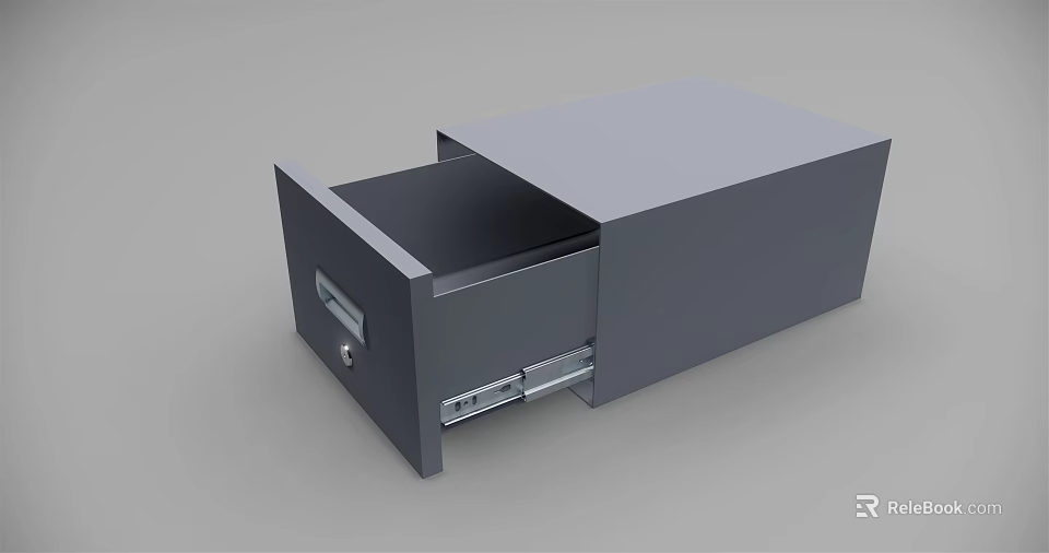 Modern Gray Storage Cabinet With Open Drawer Sturdy Design For Home Organization 3d model 