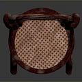 Red Curved Wooden Stool With Striped Seat And Smooth Curved Frame Design