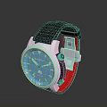 Stylish Modern Watch With Black Fabric Strap Red Accent And Circular White Dial