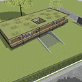 Modern Detached Villa With Green Roof Lawn Trees Fence And Pathway