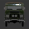 Classic Vintage Green Off Road Vehicle With Canvas Top And Front Spare Tire