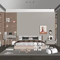 Kids Room Interior With Bed Teddy Bears Desk Bookshelves Wardrobe Rug And Wall Art