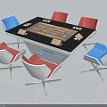 Smart Machine Table Featuring Black White Top Golden Elements And Red Blue White Chairs 3d model